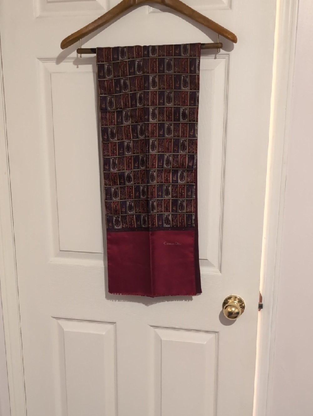 Dior Men's Burgundy and Navy Paisley Silk Scarf